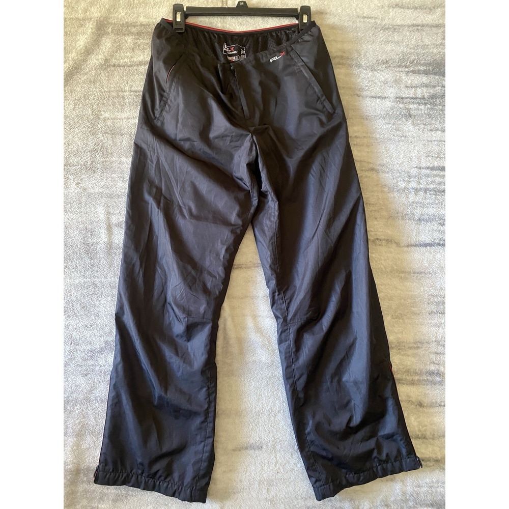 RLX‎ Ralph Lauren Womens Black Mesh Lined Track Pants Ankle Zip Athletic Medium